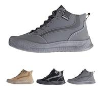 Generisch Wear-resistant work shoes, leather boots with round toe, flat casual lace-up ankle boots, short boots with folded edge, ankle boots, outdoor shoes, casual shoes, gray, 9.5 UK