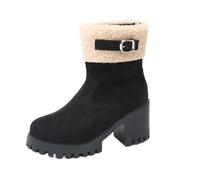 Generisch Wedge Heel Shoes Women's Ankle Boots Winter Round Cap High Heel Chunky Heel Boots with Plush and Warm Outdoor Shoes Mouth Side Ankle Boots Women Winter Shoes, black, 4.5 UK