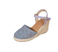 Generisch Wedge Heel Shoes Women's Elegant Sandals Women's Summer Comfortable Espadrilles Straw Sandals Front Closed Wedge Sandals Platform Hollow Summer Shoes Knitted Wedge Sandals, blue, 10 UK