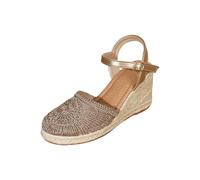 Generisch Wedge Heel Shoes Women's Elegant Sandals Women's Summer Comfortable Platform Hollow Out Summer Shoes Knitted Wedge Sandals Espadrilles Straw Sandals Front Closed Wedge Sandals, Rose Gold, 2