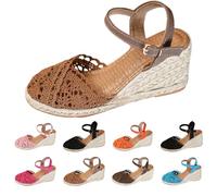 Generisch Wedge Heel Straw Sandals Women's Strappy Sandals Women's Flat Sandals Front Closed Trekking Sandals Non-Slip Leisure Sandals Comfortable Platform Sandals Wear-resistant Summer Shoes, pink, 2