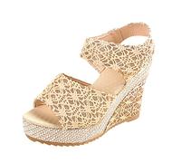 Generisch Wedge Sandals, Women's Fish Mouth Sandals, Stylish Casual Sandals, Flowers Upper Sandals, Casual Summer Hiking Sandals, Safety Sandals, Trekking Sandals, Work Sandals, gold, 5 UK