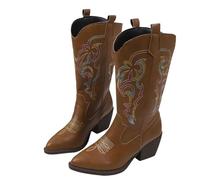 Generisch Western Boots Women's Riding Cowboy Boots Women's Medium High Riding Boots Vintage Traditional Boots with Block Heel Cowgirl Boots Western Half Boots Lace Toe Hiking Boots Women's Boots