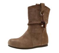 Generisch Western Boots Women's Short Shaft Ankle Boots Cowboy Boots - Flat Autumn Slip On Boots Women's Boots Vintage Leather Boots Wide Shaft Boots Round Toe Autumn Boots Half Height Boots, khaki, 5