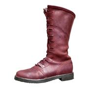 Generisch Western Cowboy Boots Men's Biker Boots Elegant Knight Boots Square Head Embroidery Side Men's Boots Vintage Colour Block Casual Buckle Riding Boots, 03 Red, 13.5 UK