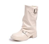 Generisch Western Cowboy Boots Mid-Sole Round Toe Buckle Detail Chunky Heel Everyday