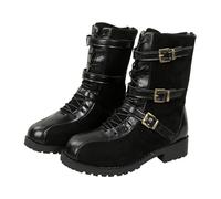 Generisch Western Cowboy Boots Women's Medieval Half Boots Decorative Buckle Strap Western Boots Waterproof Non-Slip Lace-Up Boots, black, 6 UK