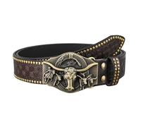 Generisch Western Cowboy Leather Belt for Men Women Cowgirl Western The Country Belt Floral Longhorn Bull Texas Buckle Belt for Jeans Trousers Leather Men's Belt Vintage Traditional Belt, O yellow, M