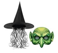 Generisch What Does Not Fit Witch Wig for Women with Halloween Witch Hat and Eva Costume Set for Adults Darkest Colour in the World, Light green, One Size