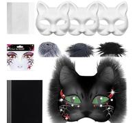 Generisch White Cat , Blank Cat Face Set - Costume Accessory with Mesh Fabric and Felt Plate for Crafts at Masquerade Women Cosplay and Carnival Party