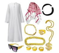 Generisch White Sheikh Robe, White Tunic with Headscarf, Arabic White Tunic Set for Men, Loose Version as Clothing Accessories for Carnival, Theme Parties and Halloween Parties