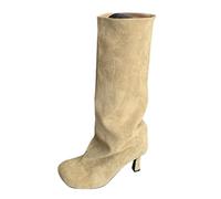 Generisch Wide Calf Boots for Women, Plus Size, High Heel Boots for Women with Wide Calf, Plain Stiletto Heel, Spring, Winter, Retro, Round, Calf Boots, Women's Boots, khaki, 7 UK