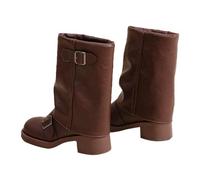 Generisch Wide Shaft Boots Women's Western Cowboy Boots PU Leather Boots - Platform Boots Wide Shaft Biker Boots Riding Boots Retro Autumn and Winter Women's Boots Calf Boots, brown, 6 UK