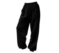Generisch Wide Trousers Women's Elegant with Elastic Waistband - Summer Trousers Women's Large Sizes Baggy Cargo Trousers Cotton Linen Trousers Vintage Harem Trousers Streetwear Casual Pilates Work