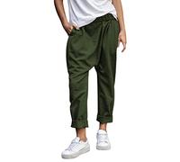 Generisch Wide Women's Trousers for Business Casual Leisure with High Waist Practical Pockets as Casual Summer Trousers for Beach Office, Army Green, M