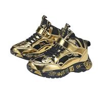 Generisch Winter boots for boys, robust full leather with high-quality fleece lining, durable tread sole for cold seasons, outdoor activities, gold, 2.5 UK