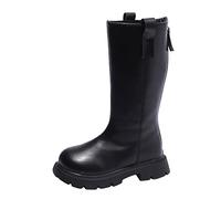 Generisch Winter Boots Silver Knee High Boots with Thick Soles Warm Non-Slip Plain Zip Back Simple Style Winter Shoes 24, black, 11.5 UK Child