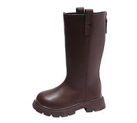 Generisch Winter Boots Silver Knee High Boots with Thick Soles Warm Non-Slip Plain Zip Back Simple Style Winter Shoes 24, brown, 10 UK Child