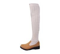 Generisch Winter Boots with Heel Above Knee Thick Platform Knit Stretch Boots for Women Fashion Over the Knee Boots with Slimming Effect in Winter, beige, 8.5 UK