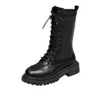 Generisch Winter Boots Women Round Toe High Chunky Heel Plain Strappy Zipper Medium Large Boots Ankle Boots Short Boots, black, 8 UK