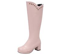 Generisch Winter Boots Women Shoes Simple Plain Square Toe Thick Bottom Big Boots Candy Color Boots High Boots, pink, 7 UK