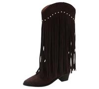Generisch Winter Boots Women Shoes V Mouth Western Cowboy Boots for Women Winter Thick Heel Tassel Boots Pointed Toe Suede Boots, brown, 9 UK