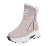 Generisch Winter Boots Women's Lined with Zip Snow Boots with Fleece Lined Winter Boots Suede Snow Boots with Raised Boots Non-Slip Ankle Boots Thermal Slip-On Boots, beige, 7 UK