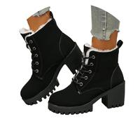 Generisch Winter Boots Women's Shoes Winter Boots Fleece with Thick Sole 2024 for Women in Foreign Trade in Plus Size with Lacing Europe America Warm Ankle Boots with Medium Heel, black, 7 UK