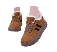 Generisch Winter Boots Women's Warm Lined Winter Shoes Thick Base High Top Board Shoes Casual Sneakers Retro Snow Boots Plush Slip-On Boots Short Shaft Outdoor Hiking Shoes Boots, khaki, 8.5 UK