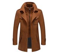 Generisch Winter Coat Men's Long, Wool Coat Men's Two Piece Coat Wool Coat Warm Stand-Up Collar Peacoat Medium Length Slim Fit Jacket Peas Coats Thick Outdoors for Business Casual, gold, 4XL