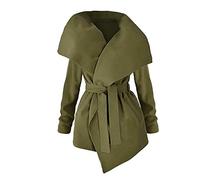 Generisch Winter Coat Women's Medium Length Slim Fit Wool Trench Wind Jacket for Women Plain Jacket Slim Coat Office Outerwear with Belt, Army Green, L