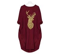 Generisch Winter Dress Women's Long Sleeve Pocket Dress Loose Christmas O Plus Towns Women Size Dress Women Long Neck Women's Dress Dusky Pink Women, red, S