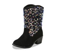Generisch Winter Fashion Sequins Plain Mid-Calf Slip On Boots with Non-Slip Sole Soft Lining, black, 13 UK Child
