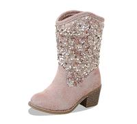 Generisch Winter Fashion Sequins Plain Mid-Calf Slip On Boots with Non-Slip Sole Soft Lining, Light pink, 13 UK Child