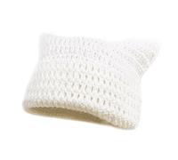 Generisch Winter Hat Boys Women Winter Hat with Cat Ears Soft Casual Striped Knitted Hat Trendy Warm Crochet Braided Knitted Hat Kids Hat, White, One Size