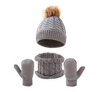 Generisch Winter Hat Scarf Glove Set Knitted Fleece Lined Neck Warmer Mittens for Toddlers Boys Girls Scarf Hat Blue, gray, One Size