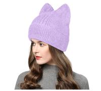 Generisch Winter Hat with Ear Flaps Women Knitted Crochet Cute Furry Plush Cat Hat with Ear Slouchy Wool Faux Winter Warm Hats Russian Hat, purple, One Size