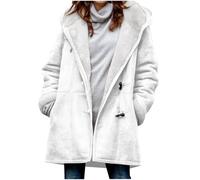 generisch Winter Jacket Women's Long Warm Lined Long Winter Coat Women's Hooded Oversize Women's Jackets Winter Elegant Suede Jacket Women with Buttons Coat Inside with Fur Thick Jacket, White, M