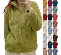 Generisch Winter Jacket Women's Teddy Jacket Fleece Jacket Pullover with Collar Zip Teddy Fleece Warm Plush Jacket with Pockets Across Jacket Plush Jacket Plain Winter Coat Fur Coat, 2-Bu1, M