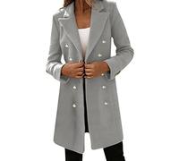 Generisch Winter Jacket Women's Trench Coat Leisure Jacket Women Faux Wool Elegant Blend Coat Thin Female Long Coat Outerwear Jacket, gray, XL