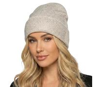 Generisch Winter Knitted Hat with Rhinestones - Warm and Diamante Embellished, beige, One Size