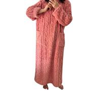 Generisch Winter Nightdress in Solid Colour with Crew Neck Pocket Thread Long Over the Knee Hedgehog Nightdress, red, L