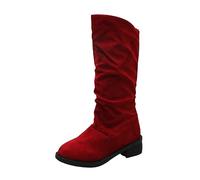 Generisch Winter Plush Insulation Plain Thick Heel Long Boots Women's Mid-Calf Warm Ankle Boots with Robust Block Heel for Cold Days, red, 5 UK