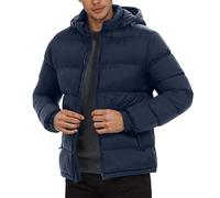 Generisch Winter Quilted Jacket Men's Short Down Jackets Removable Hood Winter Jacket Casual Thick Warm Down Coat with Zip Winter Coat Waterproof Outdoor Jacket Hooded Jacket, navy, XXL