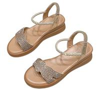 Generisch Winter Shoes for Women Orthopaedic Wedge Sandals with Padded Arch Support, Elastic Ankle Strap, Non-Slip Beach Boho Sandals, Women's Shoes Black Low Shoes, gold, 5 UK