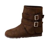 Generisch Winter Shoes Women's Suede Retro Half-Height Ankle Boots Plain Round Flat Boots Short Boots Winter Boots Zip Slip Boots Elegant Women's Shoes Retro Boots, coffee, 2/2.5 UK