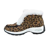 Generisch Winter Short Boots Large Plush Snow Boots High Top Trainers with Leopard Print Thick Soles, brown, 9 UK