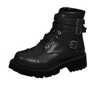 Generisch Winter Short Boots Women's Lined Winter Shoes Ankle Boots Leather Retro Knight Boots Autumn Casual Biker Boots Western Boots Motorcycle Boots Waterproof Wide Shaft Boots, black, 9 UK