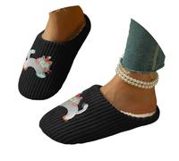 Generisch Winter Slippers, Cat Slippers, Warm Inner Shoes, Soft Sole, Cosy, Comfortable, Lightweight, Quiet (Black, 38-39)