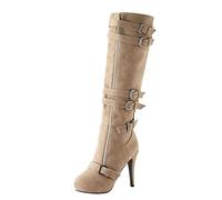 Generisch Winter Women European American Style Side Zipper Round High Thin Heel Belt Buckle, a, 9 UK